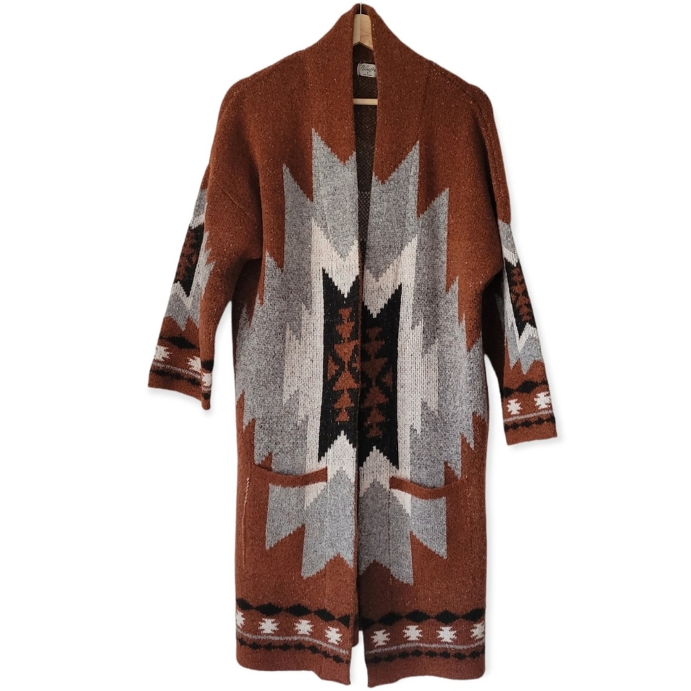 Winslow Women Aztec Cardigan Sweater Long Open Front